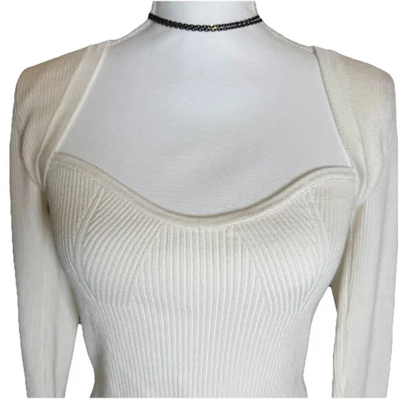 Nectar Clothing Cream Sweetheart Neckline Long Sleeve Ribbed Crop Top Size Small - Picture 2 of 6